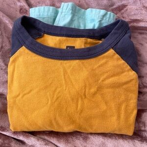 Tea Collection Kids Gold Navy Light Blue Long sleeve Baseball Tee Size 12